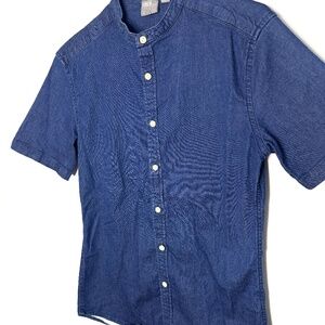 ASOS Men’s Denim Shirt Short Sleeve Mandarin Collar Size L